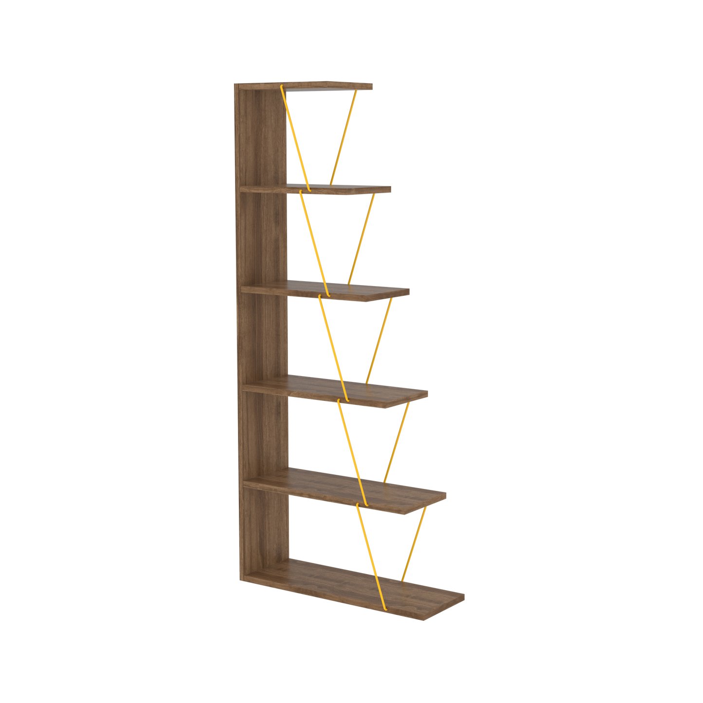 Furnish Home Store Modern 5 Tier Ladder Bookshelf Organizers, Narrow Bookshelf for Small Spaces Office Furniture Bookcase,Walnut/Yellow