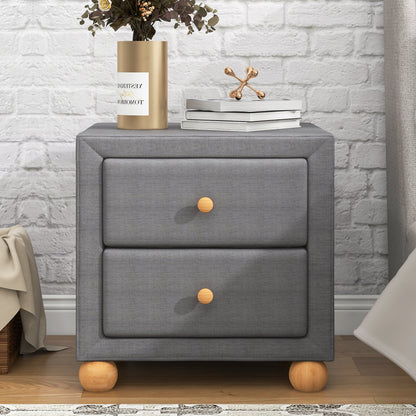 Modern Upholstered Storage Nightstand with 2 Drawers,Natural Wood Knobs,Dark Gray