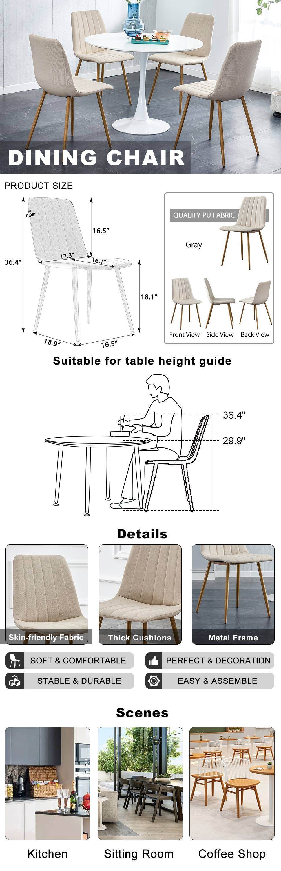 Dining Chairs Set of 4, Modern Style Dining Kitchen Room Upholstered Side Chairs.Accent office Chairs with Soft Linen and Wood Color Metal Legs.For Dining Room Living Room Office.Light Beige