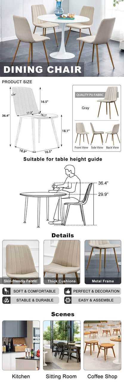 Dining Chairs Set of 4, Modern Style Dining Kitchen Room Upholstered Side Chairs.Accent office Chairs with Soft Linen and Wood Color Metal Legs.For Dining Room Living Room Office.Light Beige