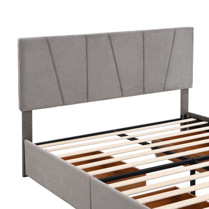 Queen Size Upholstery Platform Bed with Four Drawers on Two Sides,Adjustable Headboard,Grey