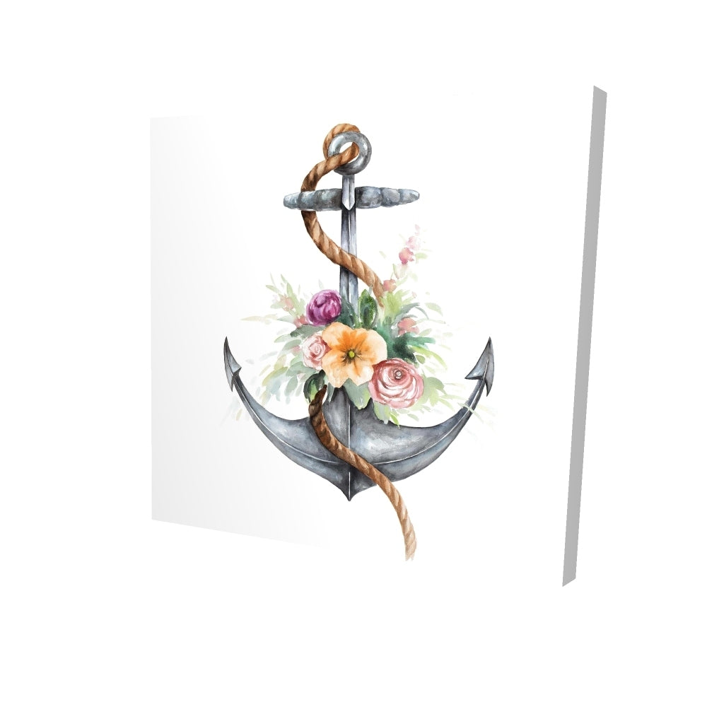 Boat anchor with flowers - 12x12 Print on canvas