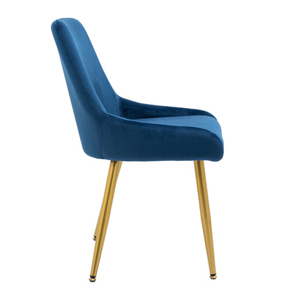 Dining Chairs Set of 2 Upholstered Mid-Century Modern Velvet Accent Desk Chair with Gold Legs for Kitchen Living Room Blue