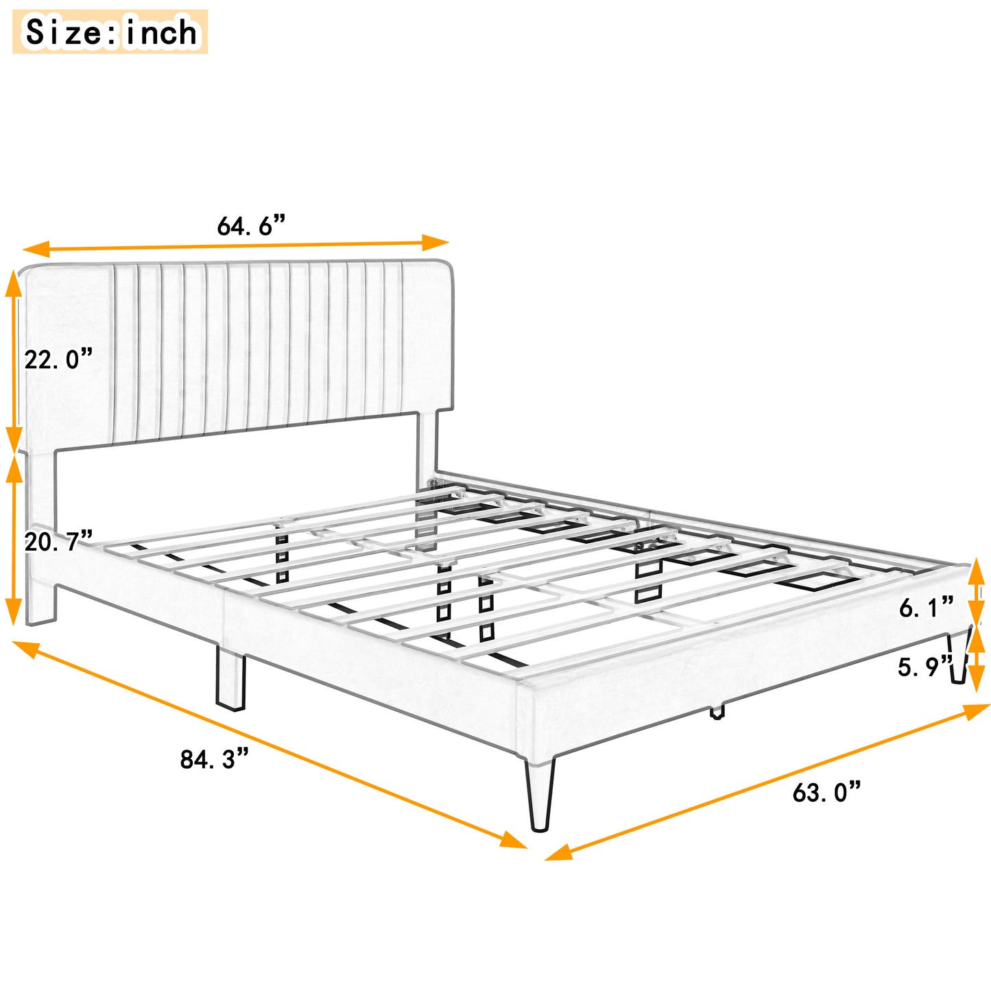 Queen Size Upholstered Platform Bed,No Box Spring Needed, Velvet Fabric,Gray