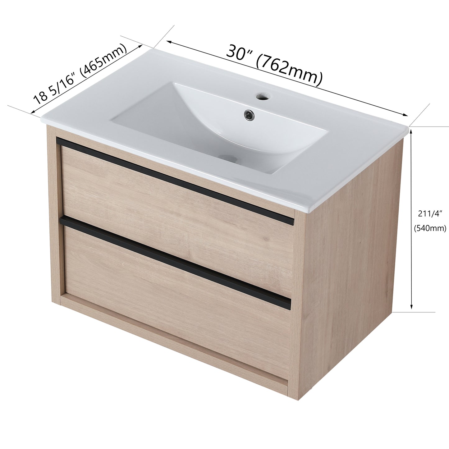 30" Bathroom Vanity with 2/3 Soft Close drawers,  White Ceramic Basin