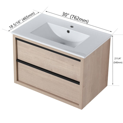 30" Bathroom Vanity with 2/3 Soft Close drawers,  White Ceramic Basin