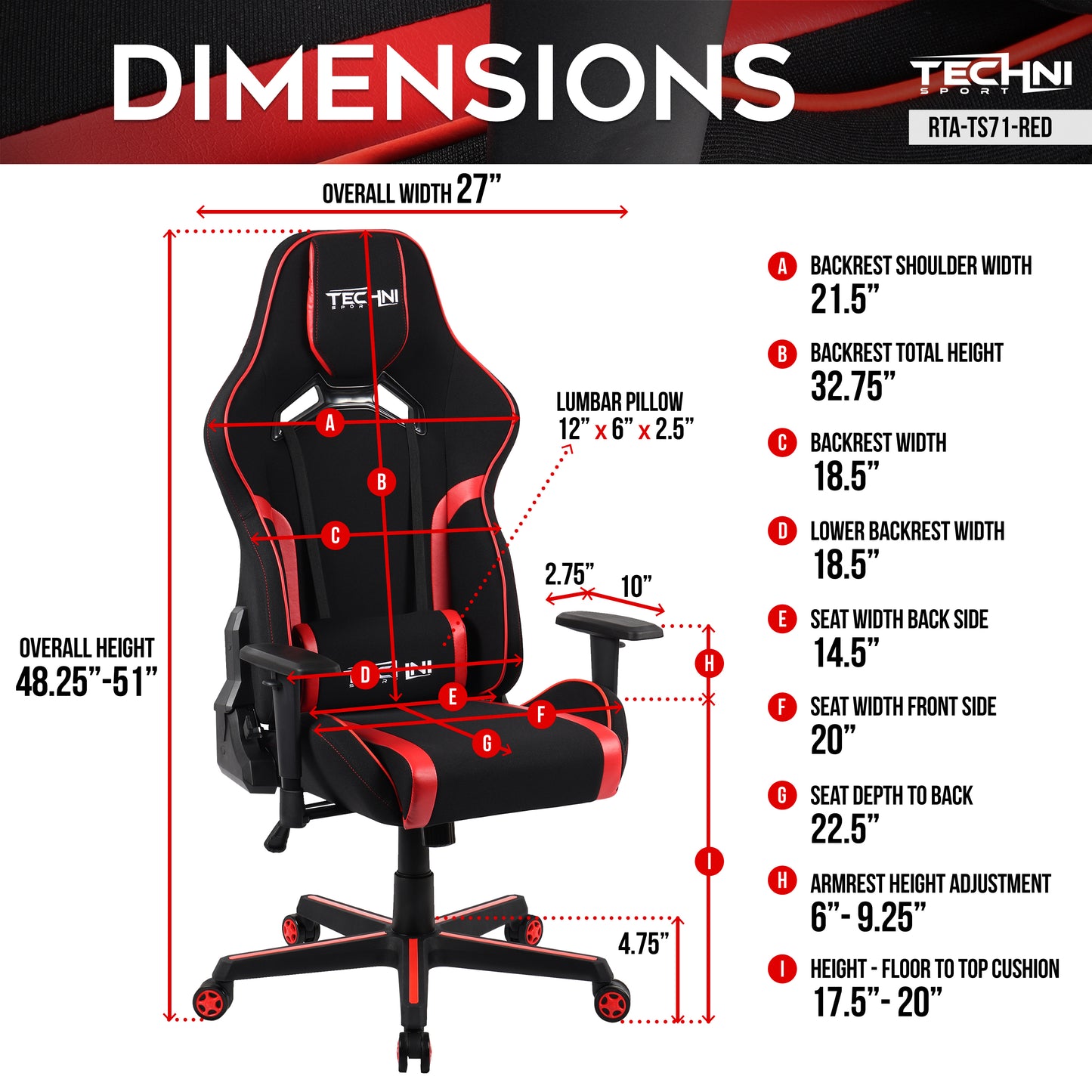 Techni Sport TSF-71 Fabric and PU Office-PC Gaming Chair,Red