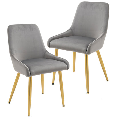 Dining Chairs Set of 2 Upholstered Mid-Century Modern Velvet Accent Desk Chair with Gold Legs for Kitchen Living Room Grey