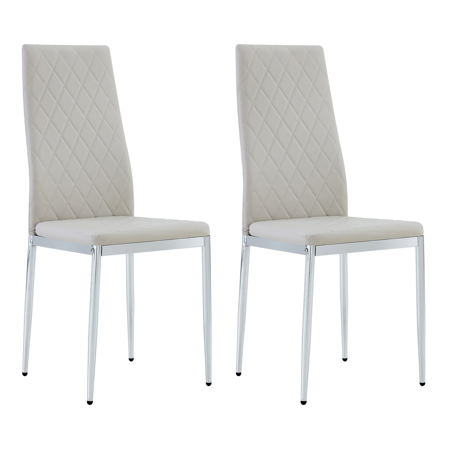 Grid Shaped Armless High Back Dining Chair,2-Piece Set, Office Chair. Applicable to Dining Room, Living Room, Kitchen and Office.Grey Chair and Electroplated Metal Leg