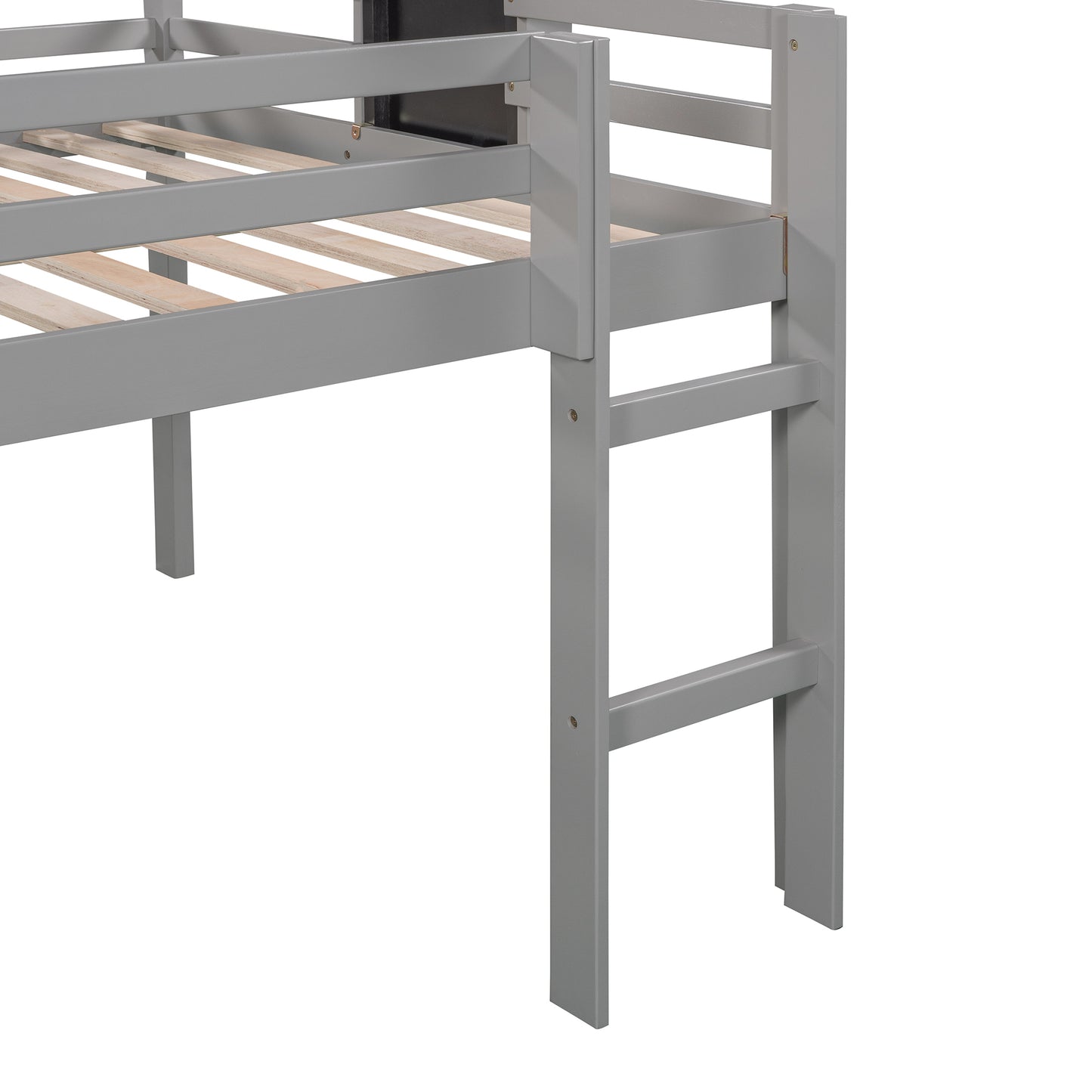 Full size Loft Bed Wood Bed with Slide, Stair and Chalkboard,Gray（Old SKU:WF282116AAE）