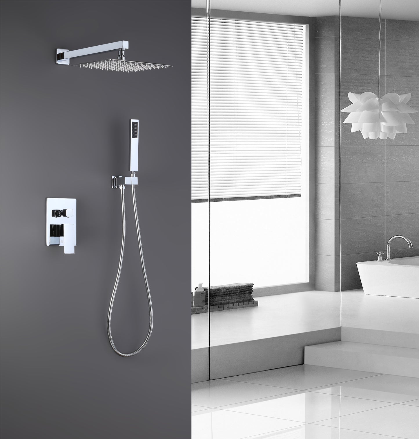 Mount Pressure-Balanced Shower System, Bathroom Luxury Rain Mixer Shower Combo Set, Polished Chrome