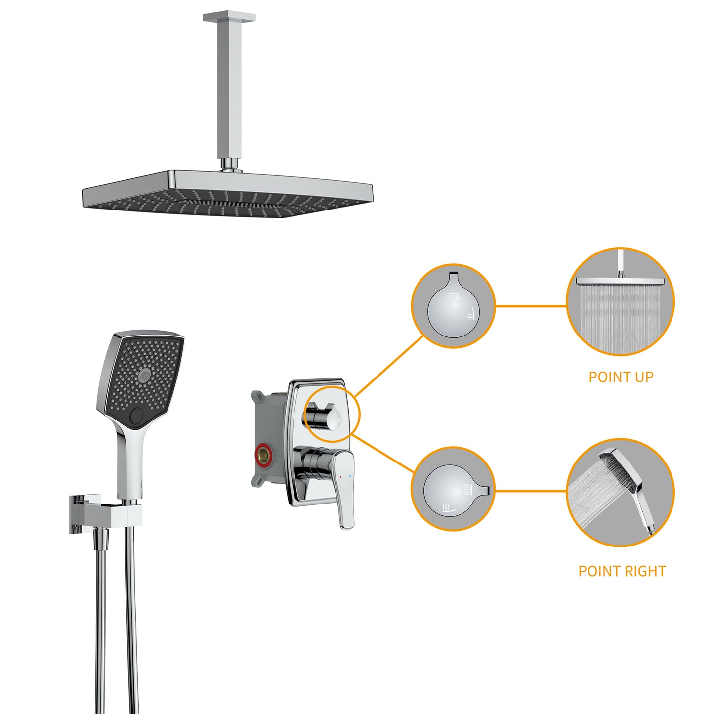 Shower System, Ultra-thin Wall Mounted Shower Faucet Set for Bathroom with High Pressure Big Size Stainless Steel Rain Shower head Handheld Shower Set, 2 Way Pressure Balance Shower Valve Kit,Chrome