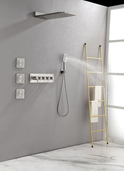 Wall Mounted Waterfall Rain Shower System With 3 Body Sprays & Handheld Shower