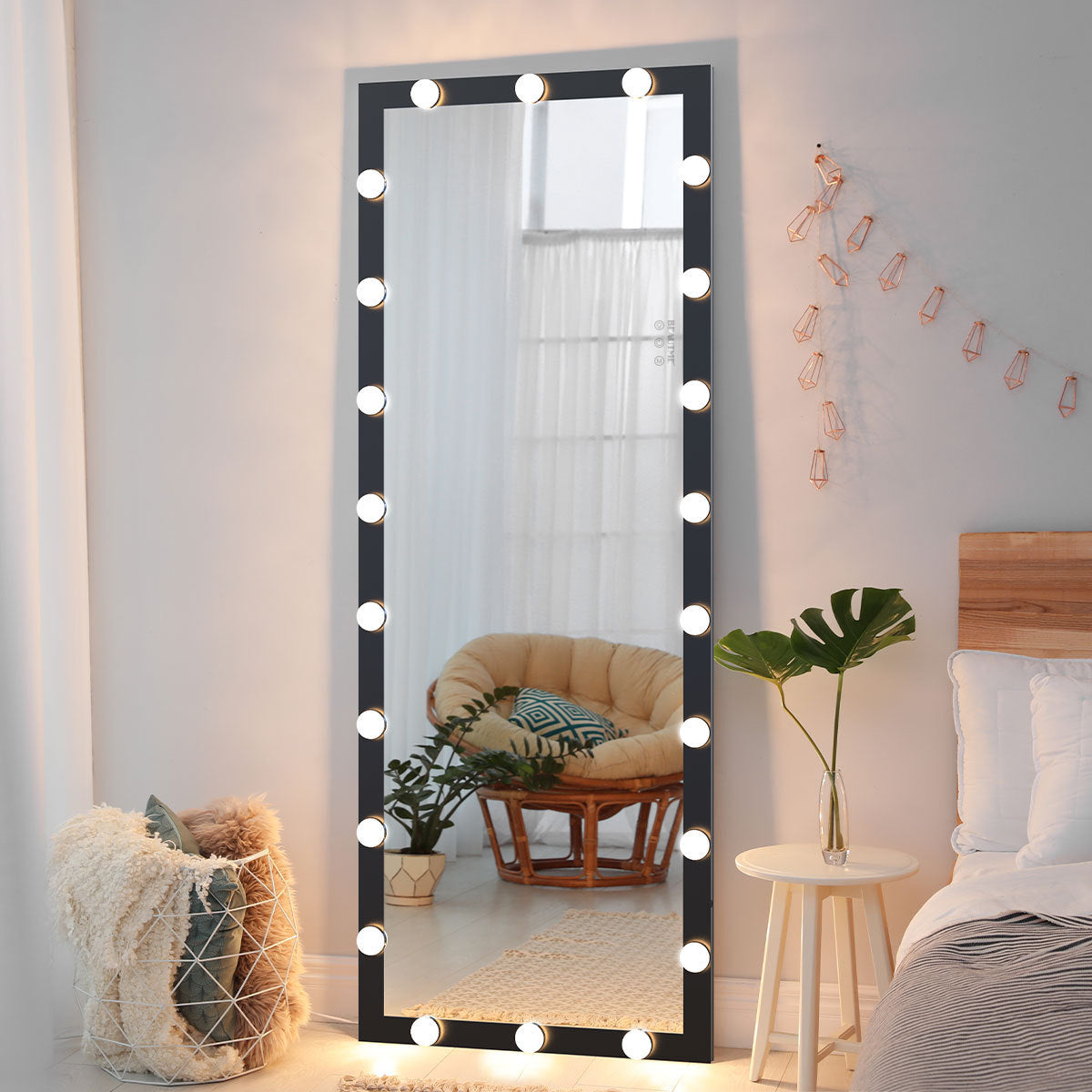 Hollywood Style Full Length Vanity Mirror With LED light bulbs Bedroom Hotel Long Wall Mouted Full Body Mirror Large Floor Dressing Mirror With Lights Black