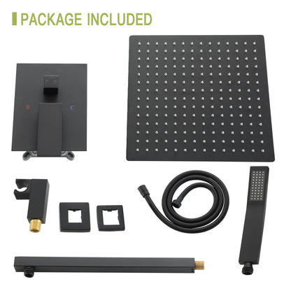 Shower set - 12 inch square shower set, Dual Shower Heads, simple classic shape, Matte Black