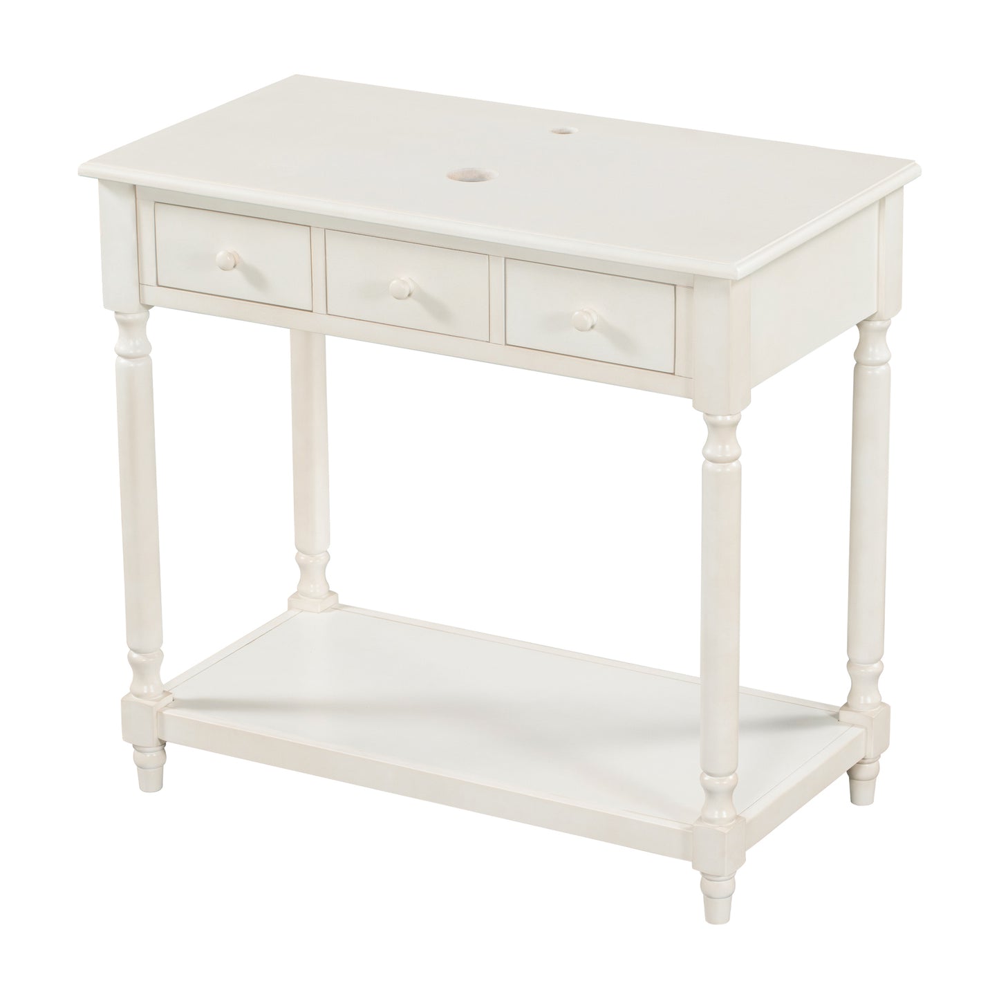 36" Bathroom Vanity Base without Sink, Open Storage Shelf, Two Drawers, Pre-Drilled Holes, Roman Style, Antique White