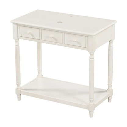 36" Bathroom Vanity Base without Sink, Open Storage Shelf, Two Drawers, Pre-Drilled Holes, Roman Style, Antique White