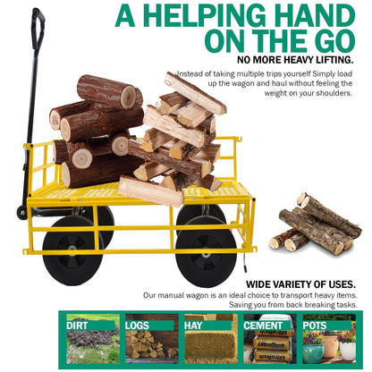 Tools cart Wagon Cart Garden cart trucks make it easier to transport firewood （Yellow colour）