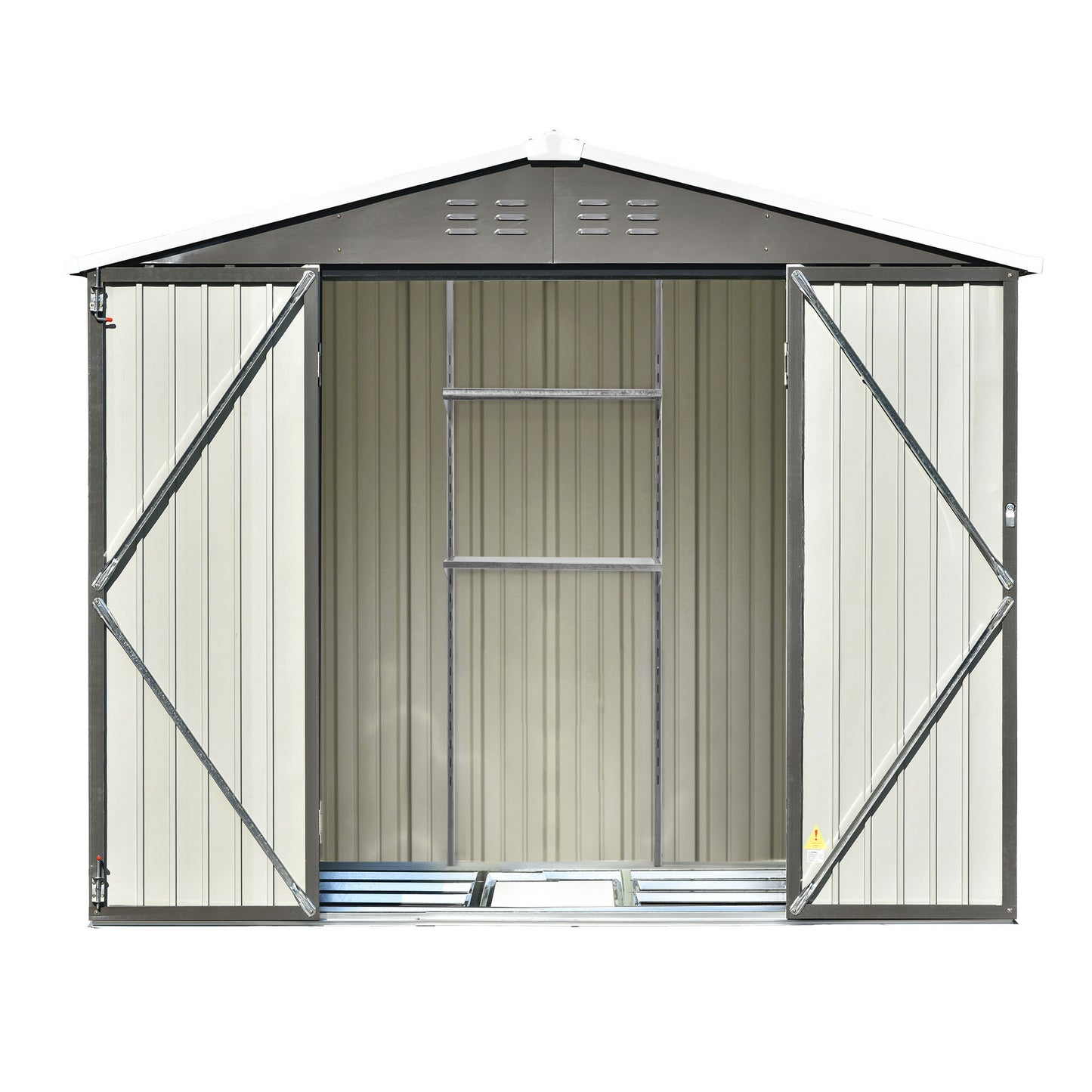 TOPMAX Patio 8ft x6ft Bike Shed Garden Shed, Metal Storage Shed with Adjustable Shelf and Lockable Doors, Tool Cabinet with Vents and Foundation Frame for Backyard, Lawn, Garden, Gray