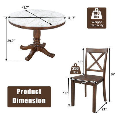 Orisfur. 5 Pieces Dining Table and Chairs Set for 4 Persons, Kitchen Room Solid Wood Table with 4 Chairs