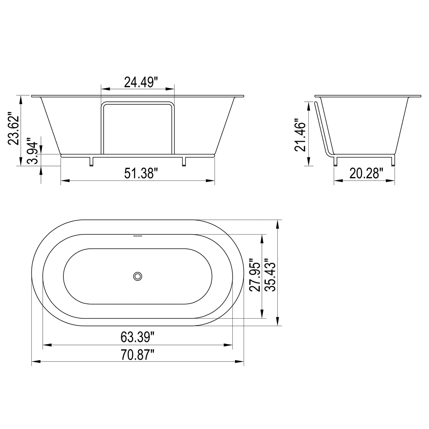 71 inch freestanding artificial stone solid surface bathtub