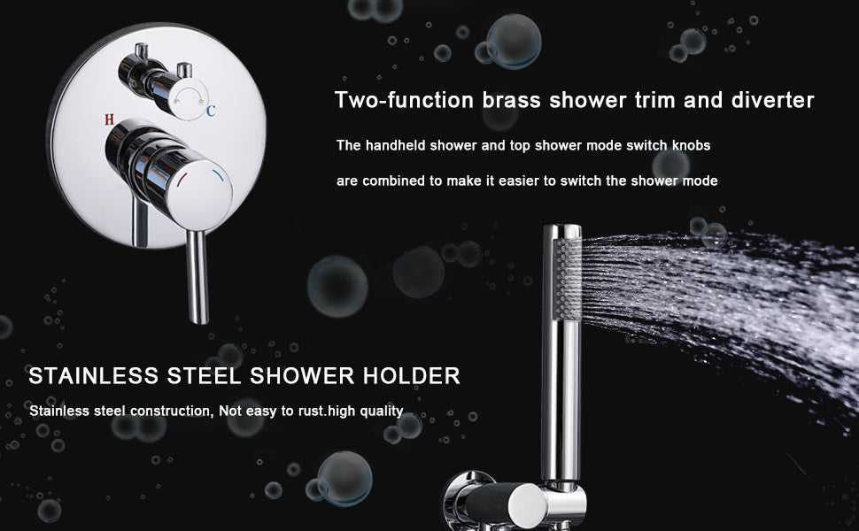 Shower System Shower Faucet Combo Set Wall Mounted with 10" Rainfall Shower Head and handheld shower faucet, Chrome Finish Shower Faucet Rough-In