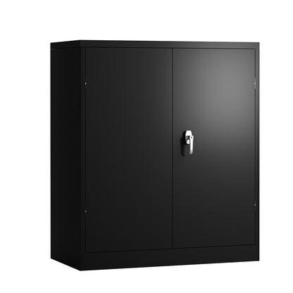 Metal Storage Cabinet with 2 Doors and 2 Shelves, Lockable Steel Storage Cabinet for Office, Garage, Warehouse