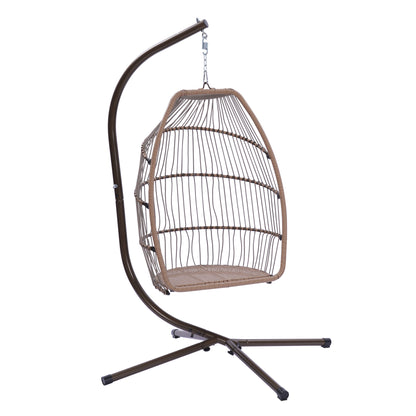 Outdoor Patio Wicker Folding Hanging Chair,Rattan Swing Hammock Egg Chair With Cushion And Pillow