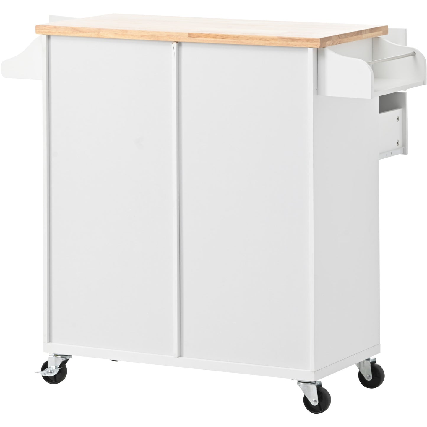 K&K Store Kitchen Cart with Spice Rack ,Towel Rack & Two Drawers,Rubber wood top,Kitchen Island with 4 Wheels for Dining Rooms Kitchens Living Rooms, White