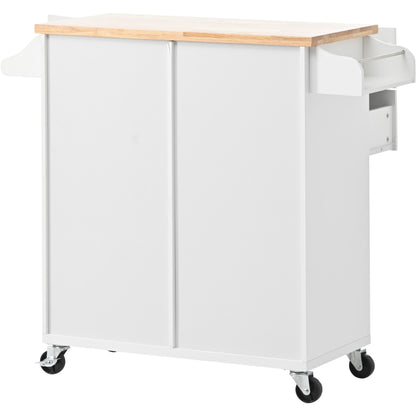 K&K Store Kitchen Cart with Spice Rack ,Towel Rack & Two Drawers,Rubber wood top,Kitchen Island with 4 Wheels for Dining Rooms Kitchens Living Rooms, White