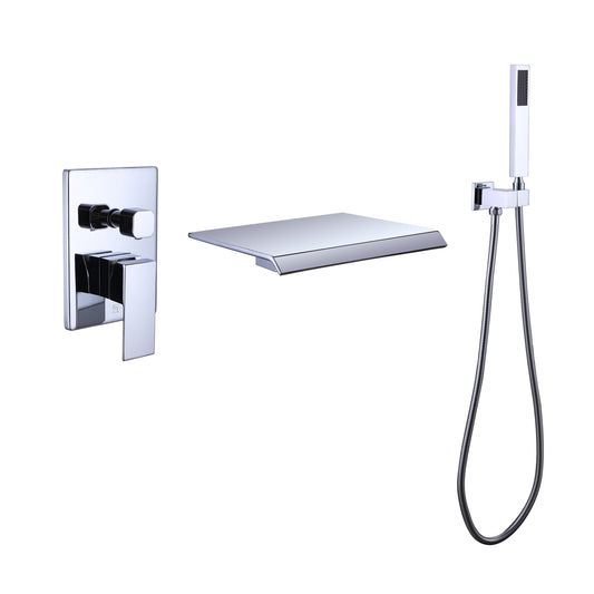 TrustMade Pressure-Balance Waterfall Single Handle Wall Mount Tub Faucet with Hand Shower, Chrome - 2W02