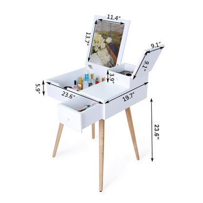 Dressing Vanity Table Makeup Desk with Flip Top Mirror and 2 Drawers for Bedroom Living Life,White