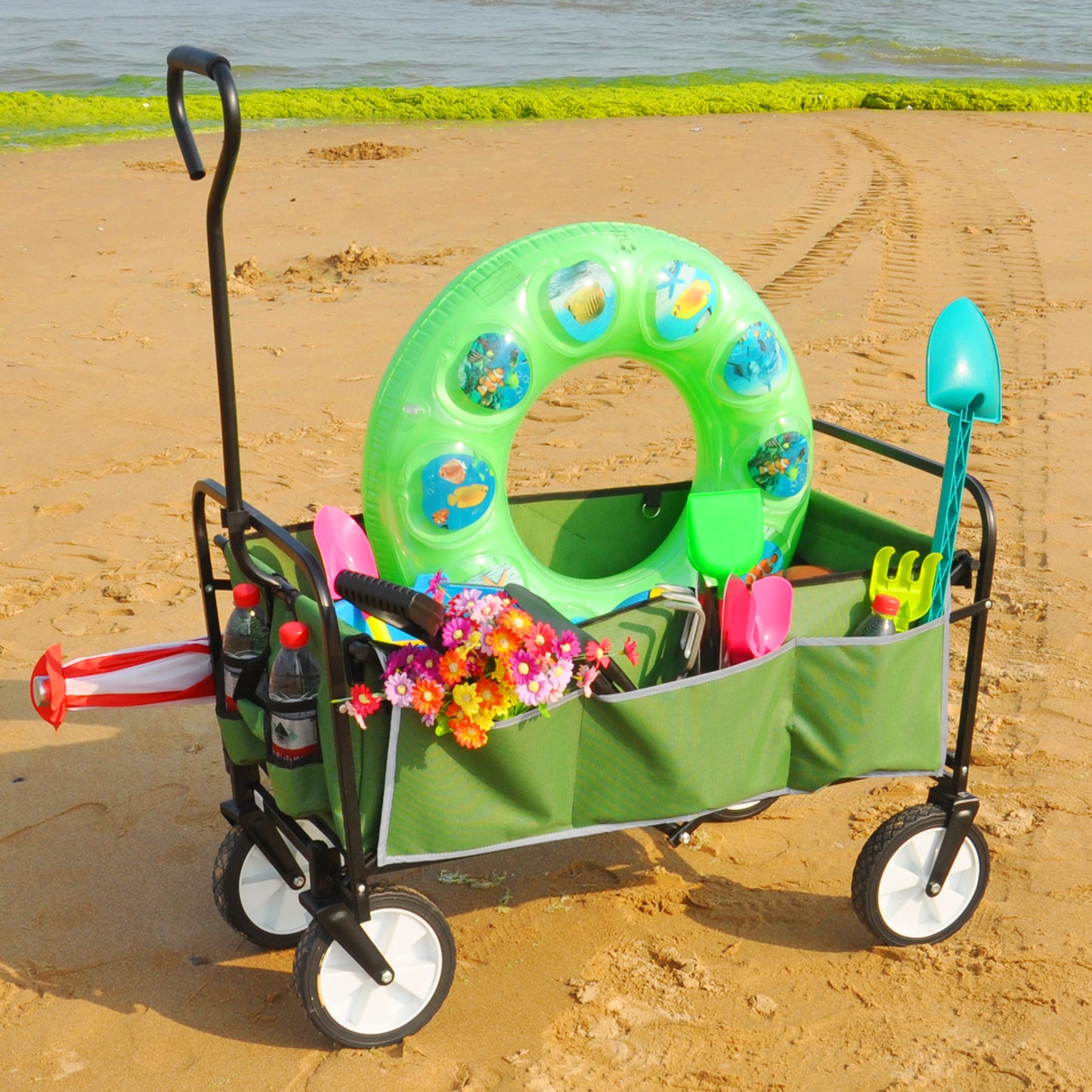 Folding Wagon Garden Shopping Beach Cart (Green)