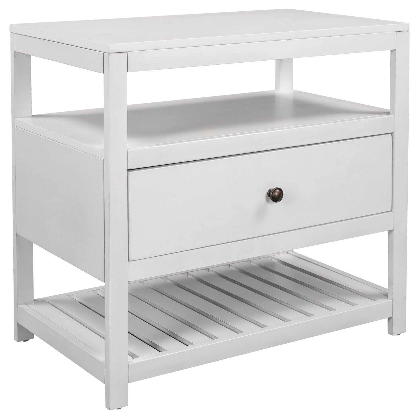 Modern Wooden Nightstand with Drawers Storage for Living Room/Bedroom, White