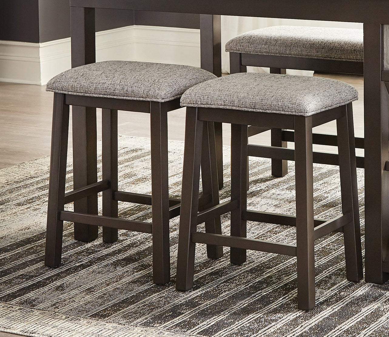 Modern Aesthetic Set of 2 Counter Height Stool Gunmetal-Gray Finish Wood Fabric Covered Padded Seat