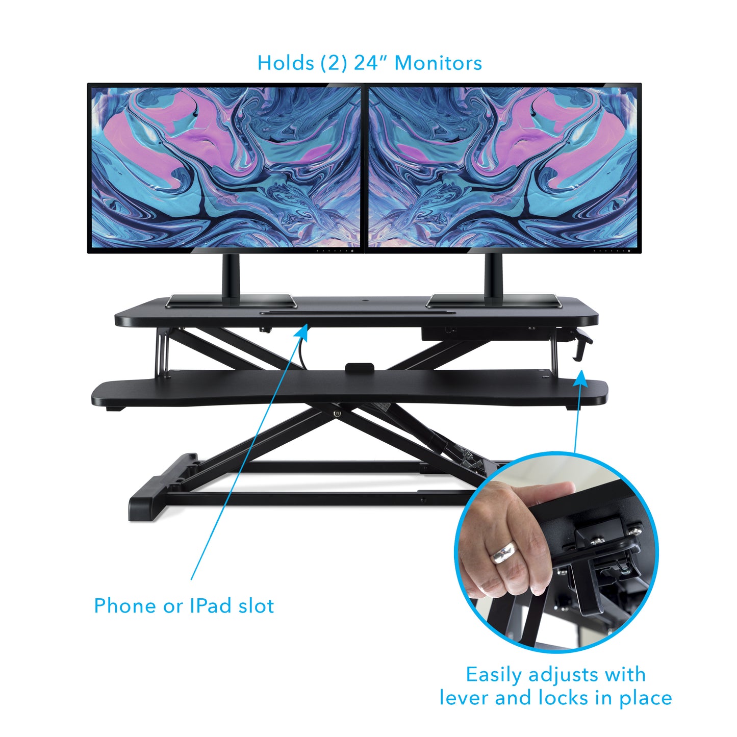 Atlantic Height Adjustable Large Standing Desk Converter, Black - Gas Spring, Desktop Riser