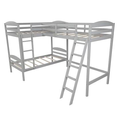 Twin L-Shaped Bunk Bed and Loft Bed - Gray