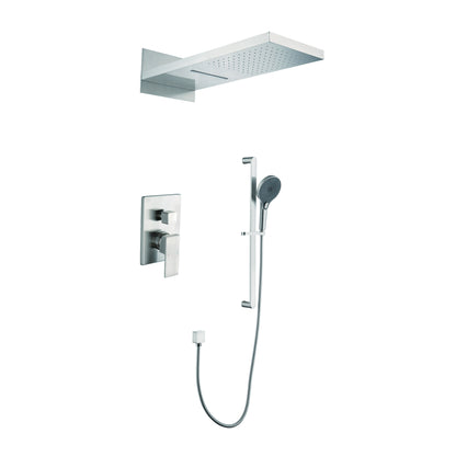 Shower System Square Bathroom Luxury Rain Mixer Shower Combo Set Pressure Balanced Shower System with Shower Head, Hand Shower, Slide Bar, Shower Arm, Hose, and Valve Trim