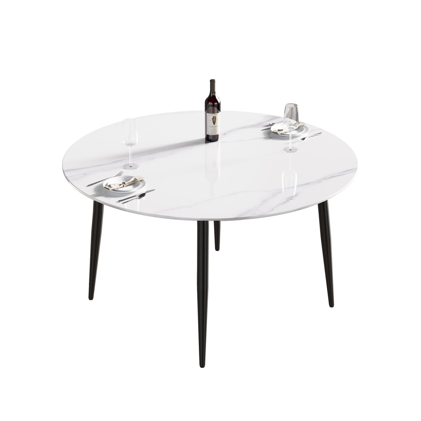 53.15"Modern man-made stone round black metal dining table-position for 6 people