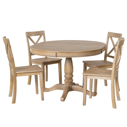 Modern Dining Table Set for 4,Round Table and 4 Kitchen Room Chairs,5 Piece Kitchen Table Set for Dining Room,Dinette,Breakfast Nook,Natural Wood Wash