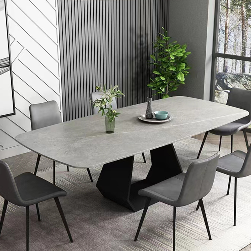 71”Modern Dining Table Gray Sintered Stone Tabletop with Carbon Steel Base