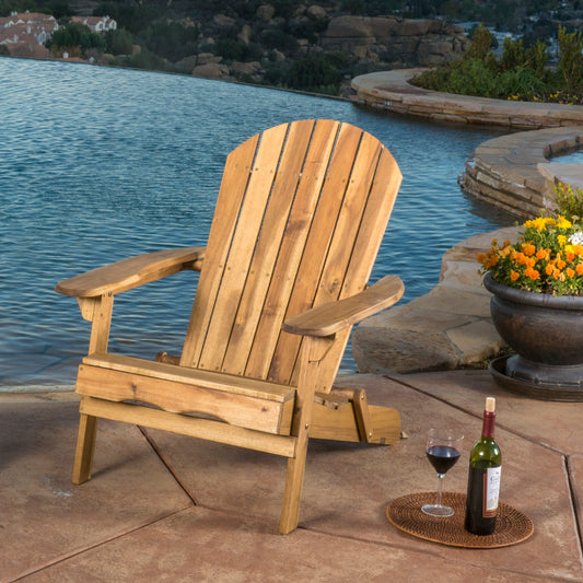 Katherine Outdoor Acacia Adirondack Natural Lounge Chair with Pull Out Footstool