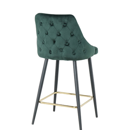 Luxury Modern Green Velvet Upholstered High Bar Stool Chair With Gold Legs(set of 2)