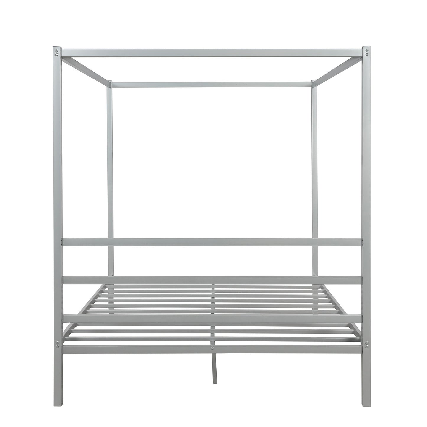 Metal Framed Canopy Platform Bed with Built-in Headboard,No Box Spring Needed, Classic Design, Queen , Sliver