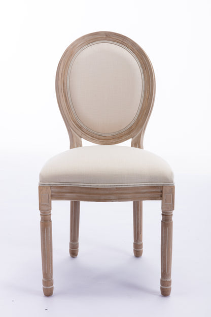 French Style Solid Wood Frame Antique Painting Linen Fabric Oval Back Dining Chair,Set of 2,Cream