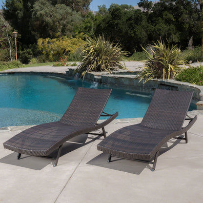Eliana Outdoor Brown Wicker Adjustable Chaise Lounge Chair  Set of 2