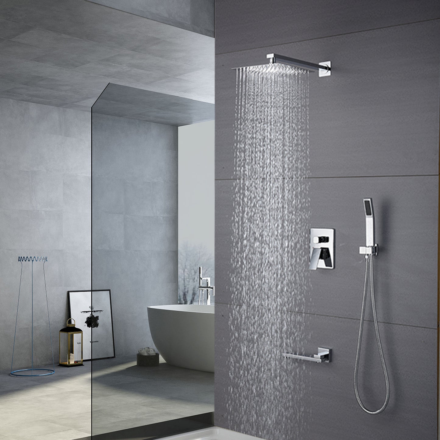 Bath Shower Silver Metal Chrome