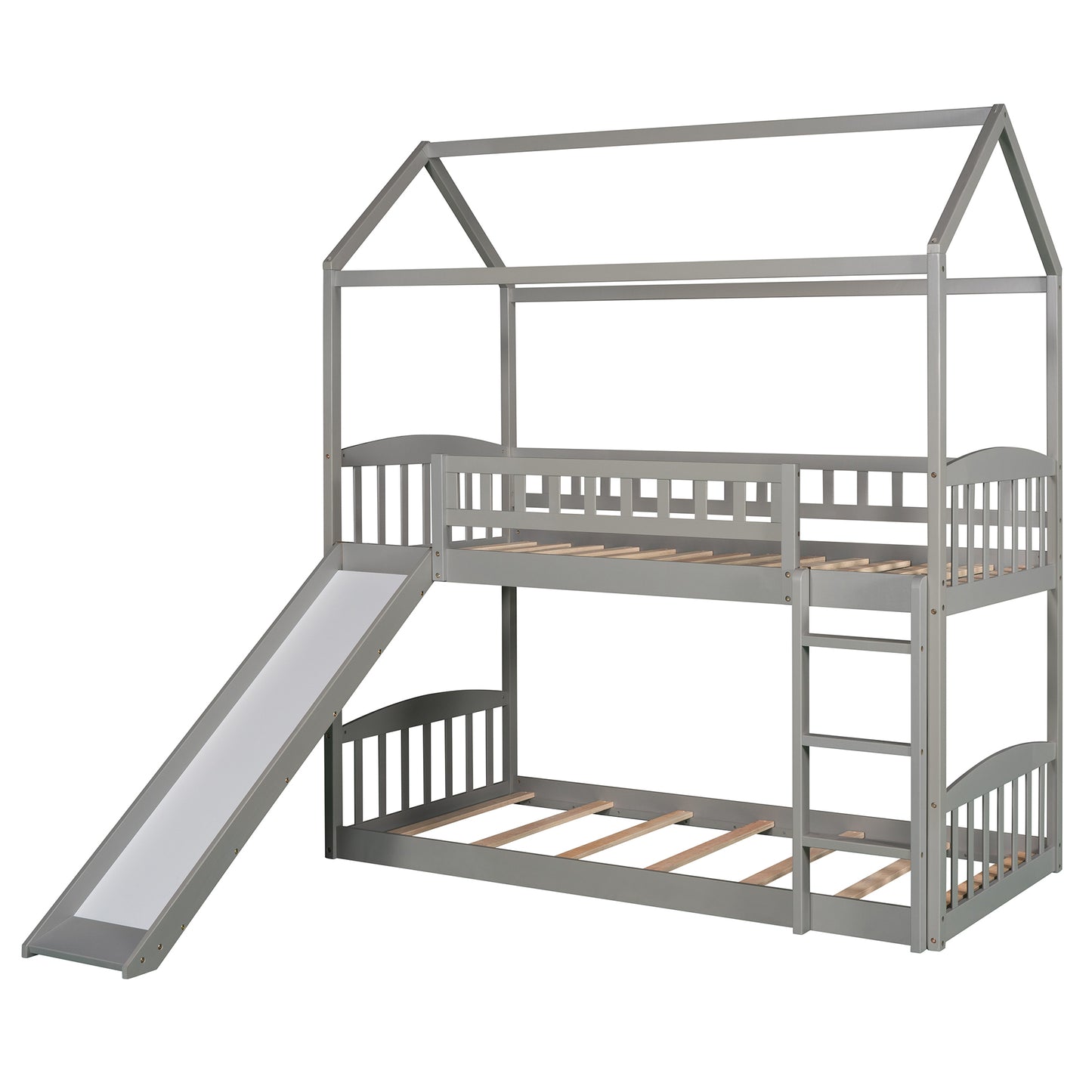 Twin Over Twin Bunk Bed with Slide, House Bed with Slide, Gray(OLD SKU: LP000213AAE)