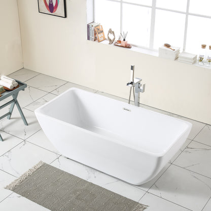 67"L x 31.5\'\'W Acrylic Art Freestanding Alone White Soaking Bathtub with Brushed Nickel Overflow and Pop-up Drain