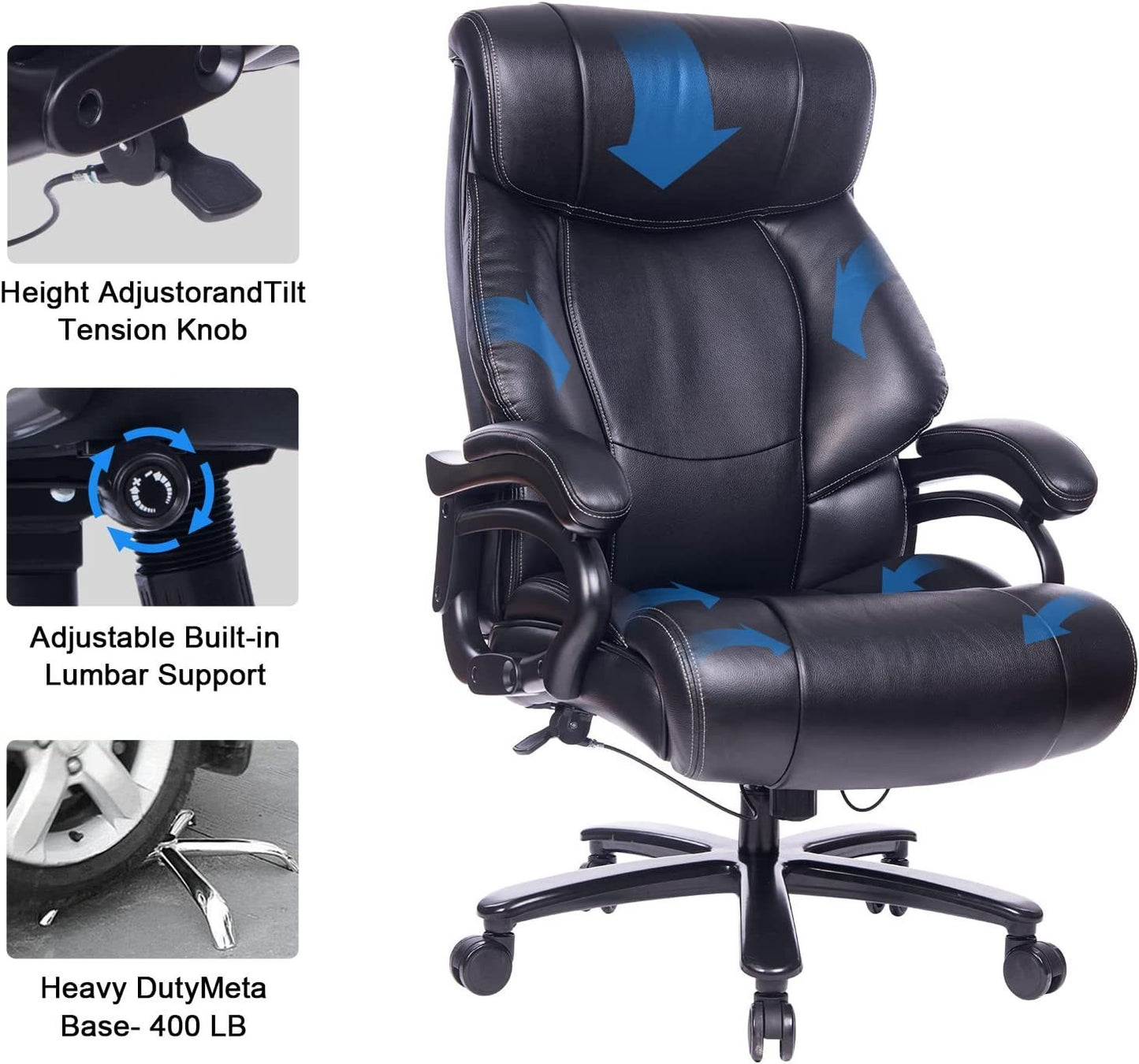 Vanbow.Office chair, ergonomic with armrest, adjustable height, heavy administrative chair.